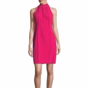 Elie Tahari Viola Fuchsia High Neck Mini Cocktail Dress